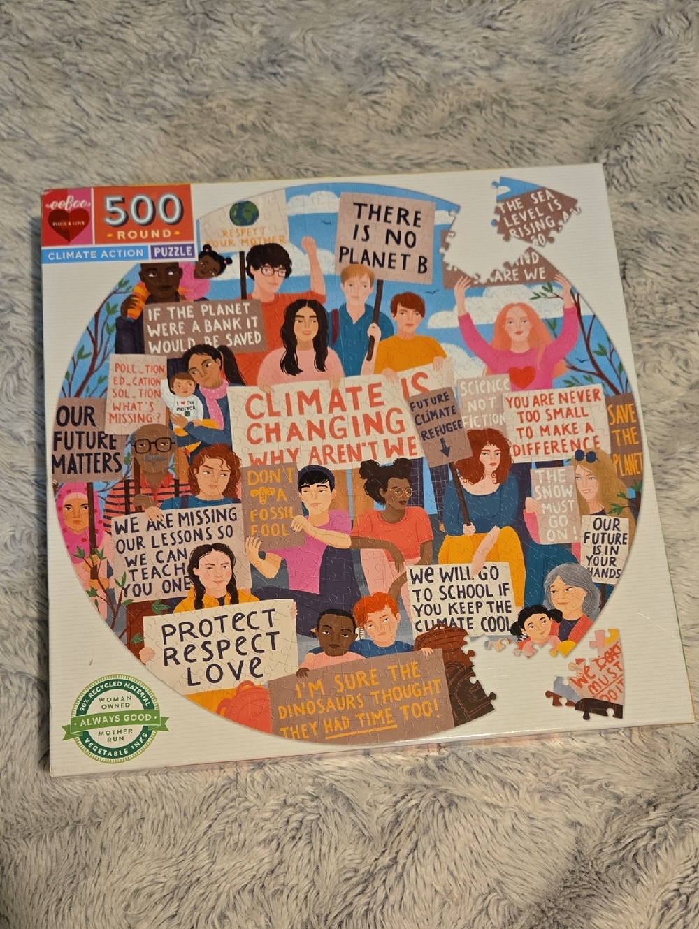 Eeboo Climate Action 500-Piece Round Puzzle, New!
